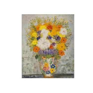 Imagem de Pôster e impressões em tela de flores vintage - reprodução de pintura de parede famosa - vaso de flores 9 imagens para sala de estar 70 x 85 cm 27 x 33 polegadas sem moldura