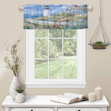 Imagem de Cortina de sanefa com flores do campo, cortina de cozinha para janela, farol, flores, bolso para varão, sanefa, cozinha, janela, tratamento para quarto, sala de estar, 137 x 45 cm