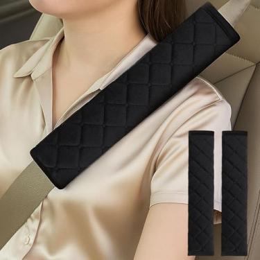 Imagem de Capa de assento automotivo 2 peças – Capa de cinto de segurança estendida de 28 cm, almofada de cinto de segurança quente para acessórios de carro, preta