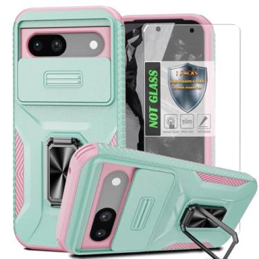 Imagem de Capa para Pixel 8A, com capa de lente de câmera deslizante, protetor de tela HD, suporte de anel giratório de 360°, capa protetora à prova de choque de grau militar AYMECL para Google Pixel 8A, menta