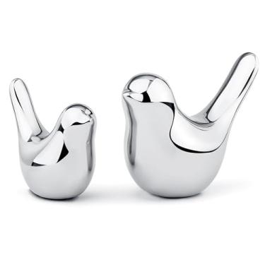 Imagem de NUKAYAI Estatueta de pássaros grandes prata decoração de mesa de casa estilo moderno Knick Knacks estátuas de pássaros ornamentos decorativos para sala de estar, quarto, mesa de escritório, armários