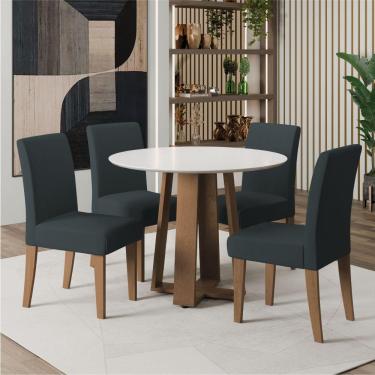 Imagem de Conjunto De Mesa Sala De Jantar Athenas Redonda 1,03m 4 Cadeiras Trieste Cedro Off White Chumbo