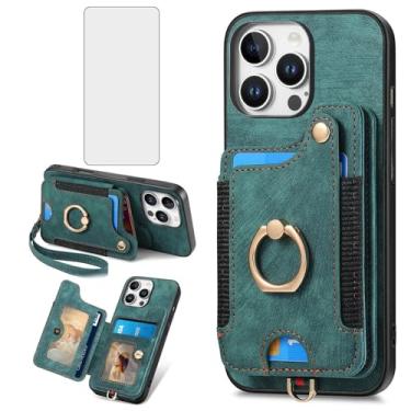 Imagem de Asuwish Capa de telefone para iPhone 16 Pro 6,3 polegadas capa carteira com protetor de tela de vidro temperado alça de pulso cordão suporte de cartão RFID anel suporte acessórios para celular i