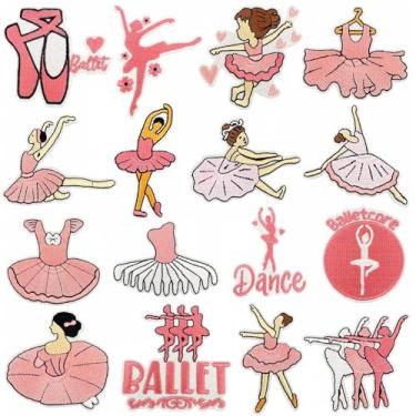 Imagem de 16 peças de adesivos de dança de balé de ferro sobre bailarina rosa aplique bordado faça você mesmo costurar em reparos adesivos para roupas, chapéus, mochilas, jaquetas