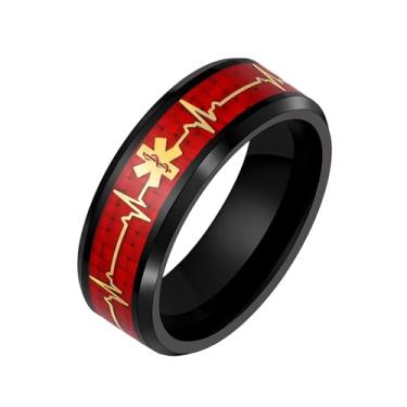 Imagem de Oneress Anel de alerta médico, pulseira CPR de aço inoxidável 6-12 com design de linha de eletrocardiograma, joia confortável para homens e mulheres YA5273, 6, Aço inoxidável, Sem pedra preciosa