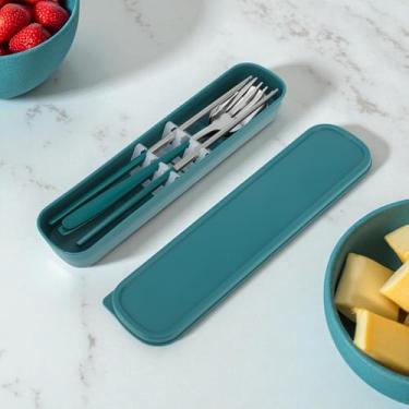 Imagem de Generic 1 conjunto de talheres para lava-louças, garfo, colher, pauzinhos, conjunto de 3 peças com caixa, aço inoxidável 410, verde escuro, prateado 23,7 x 6 x 6 cm