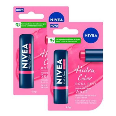 Imagem de Kit 2 Hidratante Labial Nivea Hidra Color 2 em 1 Rosa Pink 4,8g