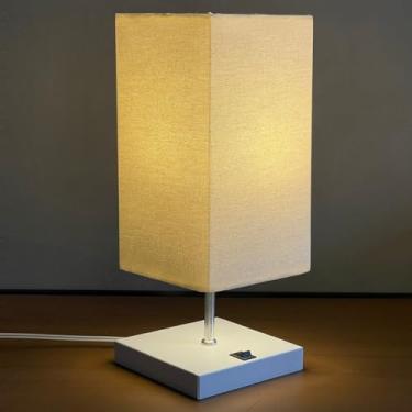 Imagem de Abajur luminária de Mesa Clássico Quadrado Branco de Aluminio Com Interruptor Com Cúpula Bege Ref 49 Decoração Casa e Sala, Escritório, Quarto, cama