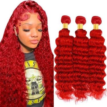 Imagem de Pacotes de cabelo ZevPiul Bright Red Deep Wave 50cm 8A Brazilian