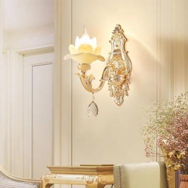 Imagem de Luminária de parede contemporânea de cristal para interiores, estilo europeu, luxuosa, com LED, ideal para decoração de sala de estar, quarto, escritório, quarto modelo, hotel, casa de campo