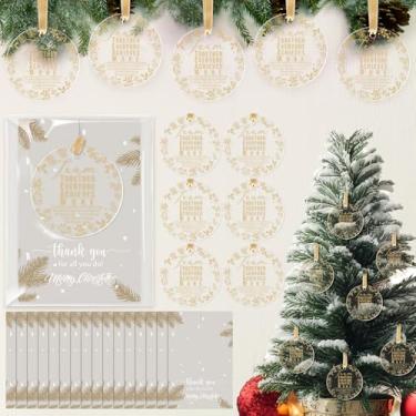 Imagem de Kasyat 100 conjuntos de presentes de Natal para colegas de trabalho, enfeite de agradecimento, presentes de agradecimento, acrílico para pendurar com fita, saco de cartão de Natal para colega de