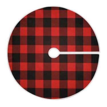 Imagem de ALAZA Decoração de saia de árvore de Natal, enfeite de saia de árvore de Natal pequena, 90 cm com xadrez de búfalo vermelho e preto para decoração de festa de Natal, festas em casa