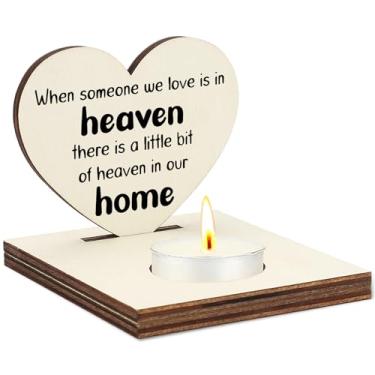 Imagem de Suporte de vela When Someone We Love is in Heaven, suporte de luz de chá de madeira, presente de luto de simpatia pela perda do ente querido, decoração de casa em memória amorosa, exibição memorial