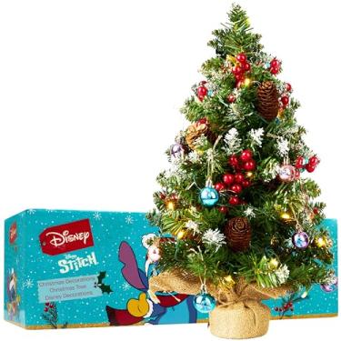 Imagem de Get Trend Disney Stitch Mini árvore de Natal com enfeites de bola, árvore artificial de 50 cm com luzes LED, pequenas decorações de Natal para casa, escritório (vários pontos)