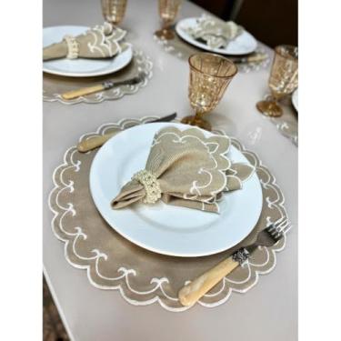 Imagem de Conjunto de 12 jogos americanos estilo americano Jogos americanos para uma mesa de jantar para 6 pessoas Arranjo de mesa Guardanapos redondos Mesa de jantar(Sparta Avelã)