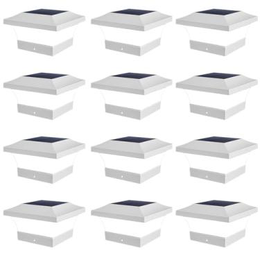 Imagem de T-SUN Luzes de poste solares, luzes de poste à prova d'água para uso ao ar livre, movidas a energia solar, para postes de madeira/vinil, 6000 K, decoração de iluminação branca fria para deck, pátio