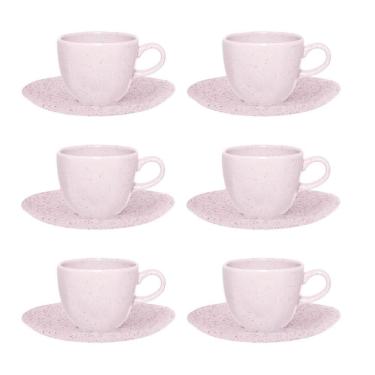 Imagem de Conjunto 6 Xícaras Chá Com Pires Ryo Pink Sand 220ml Porcelana Oxford