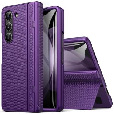 Imagem de BXYJY Capa fina para Samsung Galaxy Z Fold 5 com suporte, protetor de tela de vidro, proteção total da dobradiça, fina e resistente, capa protetora à prova de choque para Samsung Galaxy Z Fold5 2023