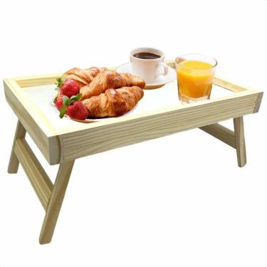 Imagem de 2X Mesa Madeira Bandeja Café Manhã Mesinha Pés Dobraveis 40X