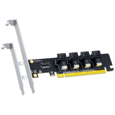 Imagem de GLOTRENDS SF04 4 portas SFF-8643 (Mini-SAS HD) para cartão adaptador PCIE 4.0 X16 sem função de bifurcação PCIE, suporte regular e de baixo perfil
