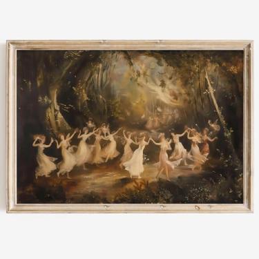 Imagem de Pintura de fada vintage fantasia floresta arte de parede arte escura academia arte dançante pintura paisagem gótica arte de parede vintage impressões de floresta imagens góticas escuras pôster menina