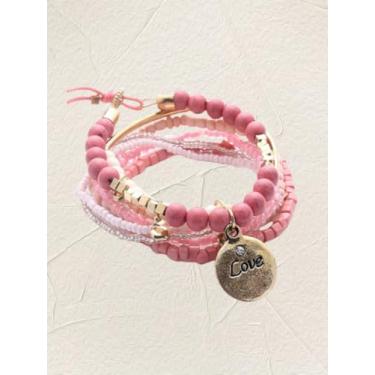 Imagem de Conjunto de pulseiras femininas com contas elásticas empilháveis com 7 peças, rosa, One Size, Liga de aço, Sem Pedra Preciosa