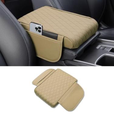 Imagem de OtpOutopa Capa de apoio de braço do console central de carro, almofada de couro para console central de carro com 2 sacos de armazenamento, almofada de console central universal com espuma de memória