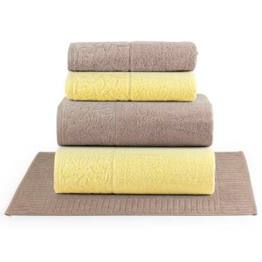 Imagem de Jogo de Banho Blume Toalhas Macias 100% Algodão Fio Penteado 5 Peças Amarelo e Bege