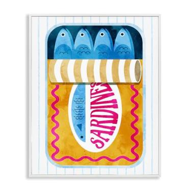 Imagem de Stupell Industries Arte giclée emoldurada preta em lata de sardinha amarela sobre listras, design de Daphne Polselli, 20 x 16