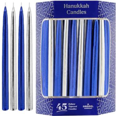 Imagem de Velas de Hanukkah sem gotejamento metálicas azul e prata, decorações cônicas feitas à mão, velas Menorah Chanukkah para todas as 8 noites de Chanukah
