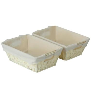 Imagem de Sukkiri Homu Cesto de armazenamento trapézio com alça, conjunto de 2 caixas organizadoras de papel tecido para bancada de banheiro e vaso sanitário, cesto de vime que economiza espaço, 30 cm C x 21 cm