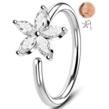 Imagem de Melighting Piercing de nariz de flor 20G 8 mm aberto sem costura piercing de nariz de aço cirúrgico 316L com 5 ou 6 zircônia marquesa para mulheres Lotus septo cartilagem hélice piercing joias, 20G8mm