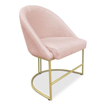 Imagem de Cadeira Poltrona De Jantar Bela Suede Rosa Bebê Base Metálica Industrial Dourado - Pallazio