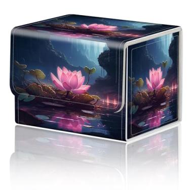 Imagem de Caixa de armazenamento de jogo de cartas para TCG Commander Deck Box MTG Card Box Organizer Trading Card Box TCG Card Storage Box Magnetic Closure Creative Pattern, A Pink Lotus