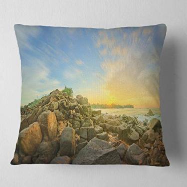 Imagem de Designart Untouched Praia romântica do Sri Lanka, sala de estar, sofá, enchimento de almofada + capa de almofada impressa em ambos os lados 66 x 66 cm