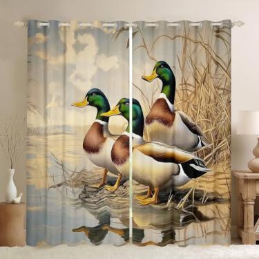 Imagem de Erosebridal Pato Mallard 2 painéis, 106,7 cm L x 213,4 cm C Cortinas blackout cortinas de pato selvagem animais de caça cortinas de janela e cortinas tratamentos de janela de cabine de fazenda