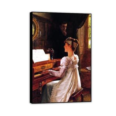 Imagem de Edmund Leighton impressão em tela namoro por reproduções de pinturas famosas Edmund Leighton pôster arte de parede para sala de estar quarto decoração de parede 90 x 60 cm (35 x 24 polegadas) moldura