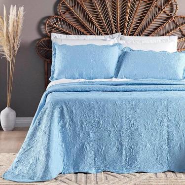 Imagem de Colcha Queen Angele Dupla Face 200 Fios Bordado 3 Peças - Azul Astral