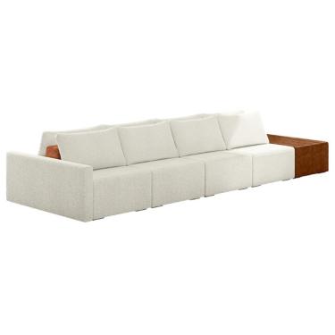 Imagem de Sofá Ilha Modular Living Com Puff 432cm Georgia K04 Bouclê Bege/caramelo - Mpozenato