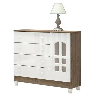 Imagem de Cômoda Infantil Selena Branco Acetinado Amadeirado - Carolina