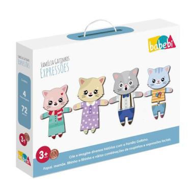 Imagem de Família Gatinhos Expressões Brinquedo Infantil em Madeira - Babebi