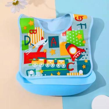 Imagem de Babador Infantil Impermeável com Bolso Cata Pega Migalhas Bebê fofo Pl