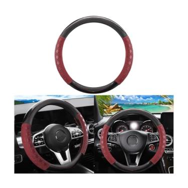 Imagem de FALVFUN Capa de volante de carro, couro antiderrapante de 38 cm, acessórios de proteção interior automotiva respirável, universal para caminhão SUV Sedan (vermelho)