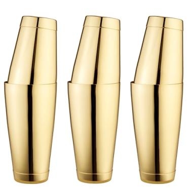 Imagem de Homestia Coqueteleira Boston Gold de aço inoxidável de 510 g e 800 ml, conjunto de coqueteleira de bar para bartender, conjunto de 3