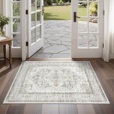 Imagem de Tapetes para entrada, tapetes de cozinha laváveis 5,6 x 7,5 cm, antiderrapante, antiderrapante, resistente a manchas, pequeno tapete para banheiro e quarto (2 x 3, azul e bege)