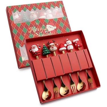 Imagem de Colher de Natal de aço inoxidável, colher de chá de café de Natal para casa, caixa de presente criativa para amigos e familiares