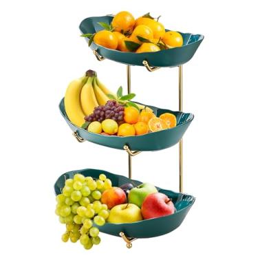 Imagem de Bacia de Frutas Acrílico 3 Camadas com Suporte Metal Serviço em para Armazenamento Legumes Petiscos Nozes Bolo Sobremesa Perfeito Balcão Cozinha Festa Casamento
