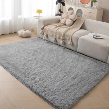 Imagem de ThreadGlobe Tapete felpudo premium, 1,8 m x 2,5 m, tapetes cinza ultra pelúcia para sala de estar, tapetes antiderrapantes para quarto e berçário, decoração de piso luxuoso de toque suave, cinza, 1,8