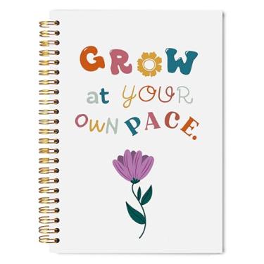 Imagem de Welshower Caderno inspirador Grow at Your Own Pace 13 x 20 cm, caderno motivacional de terapia floral para anotações, artigos essenciais para consultores de terapia, caderno espiral de capa dura