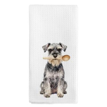 Imagem de nvucamd Presentes engraçados Schnauzer Toalhas de cozinha, mini presentes de cachorro Schnauzer para mulheres amantes de cães, toalha de prato Schnauzers miniatura para decoração de acessórios de